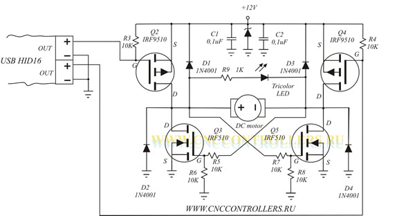 Схема подключения DC двигателей для реверсивного управления
